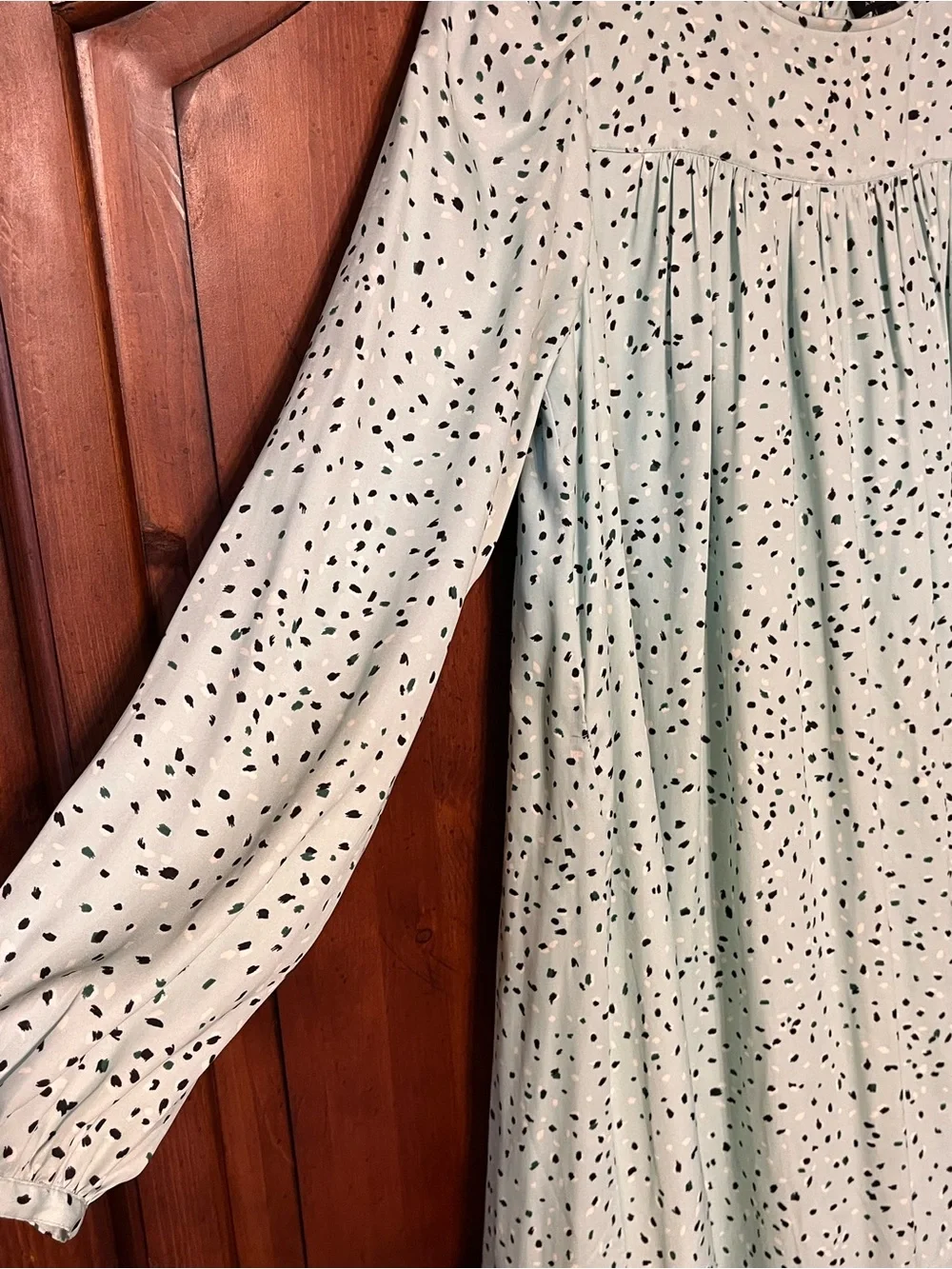 Light Mint Polka Dot Tie-Neck Blouse by Ann Taylor